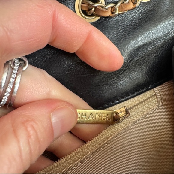 Vintage Chanel Quilted Gabrielle Lambskin Bag Black with Blush Strap - Picture 10 of 13